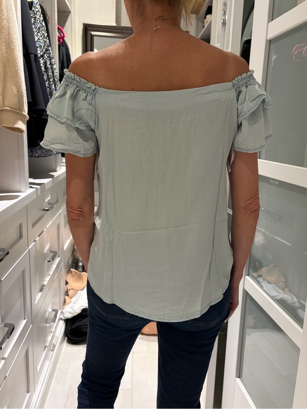 Off-Shoulder Ruffle Sleeve Top - Mint Green
